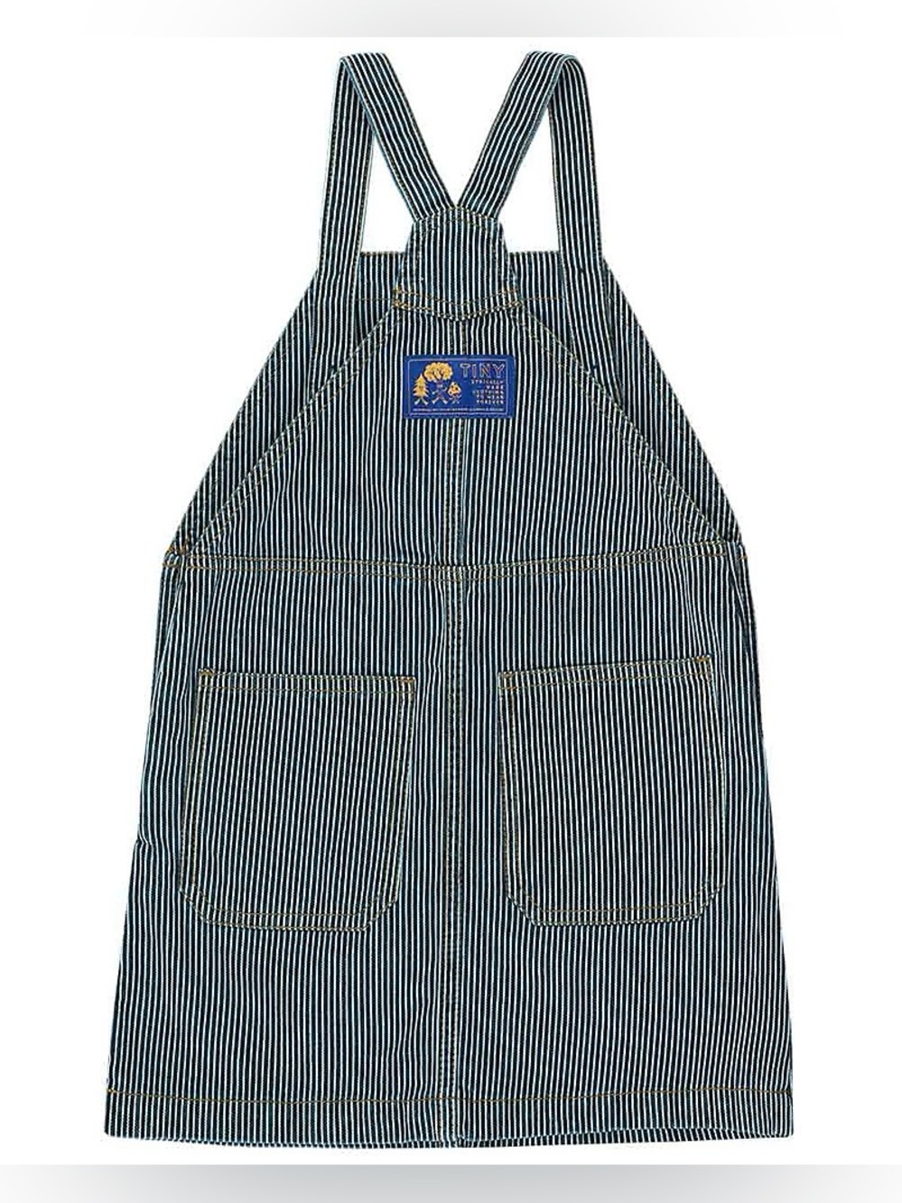 NWOT TinyCottons Railroad Stripe Denim Pinafore Jumper Dress size 3Y